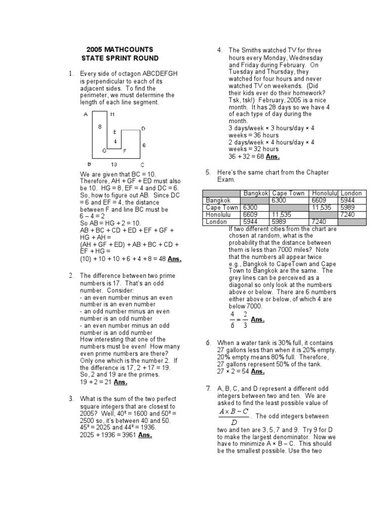 2005 State Mathcounts Solutions PDF Triangle Circle