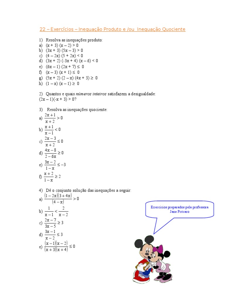 22 - Exercícios - Inequação Produto e Quociente | PDF