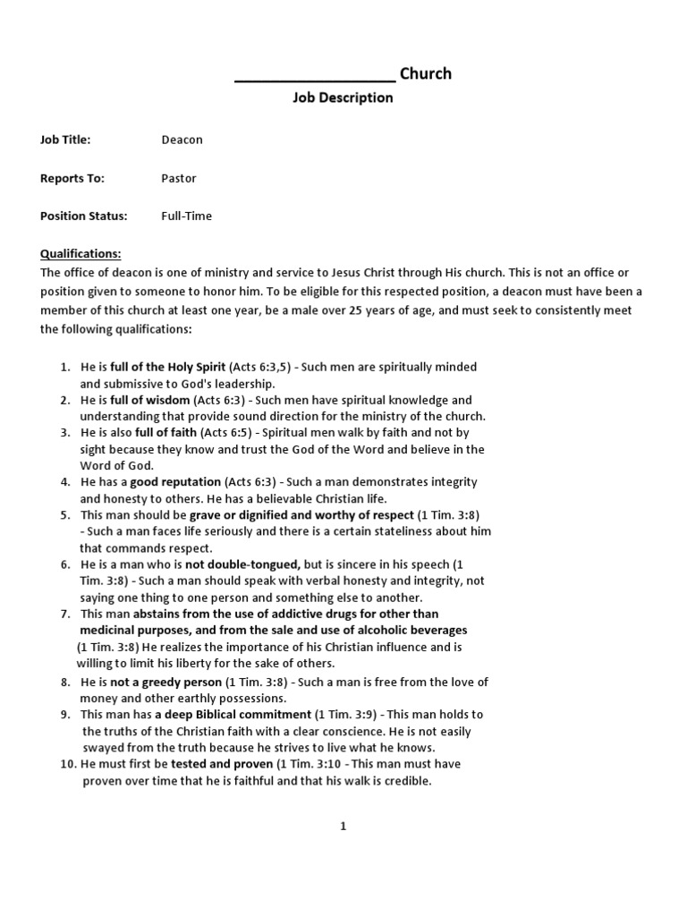 Deacon Job Description | Acts Of The Apostles | Deacon