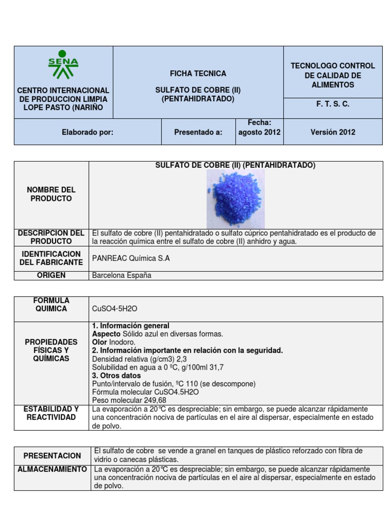ficha tecnica SULFATO DE COBRE.docx Copper Toxicity