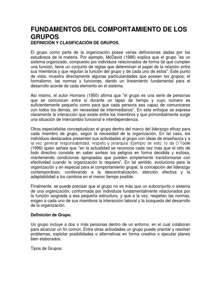 Fundamentos del Comportamiento Grupal | PDF | Grupo de trabajo ...