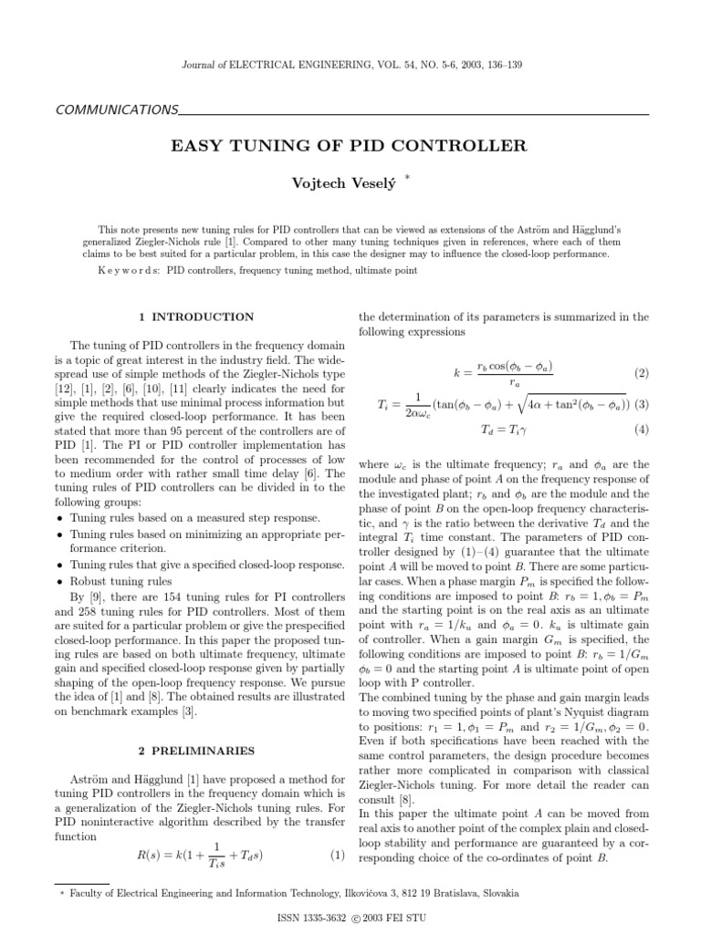 Easy Tuning of Pid Controller: Communications | PDF