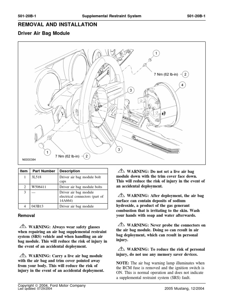 Removal and Installation: Driver Air Bag Module | PDF | Airbag ...