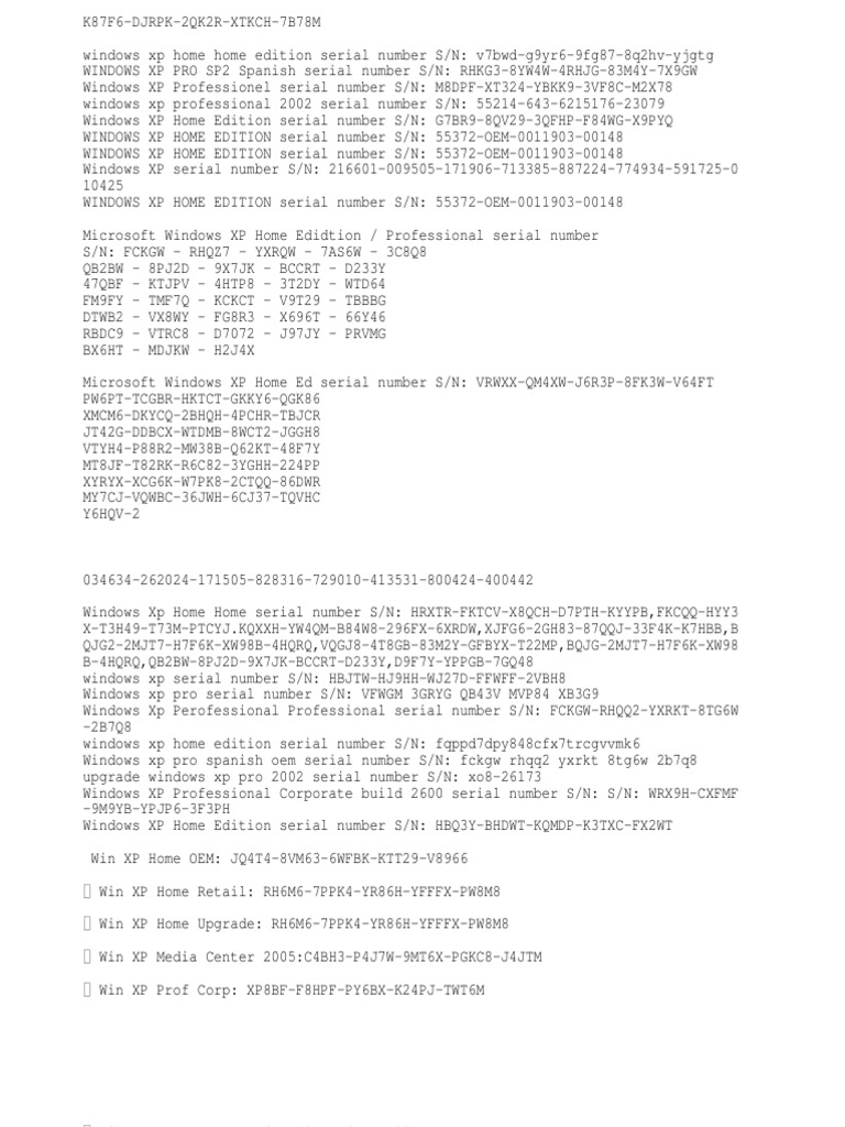 Windows XP Serial Numbers List | PDF