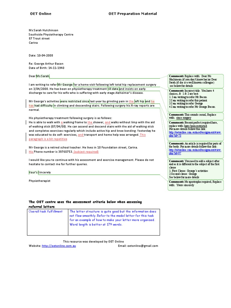 Oet Letter Writing Sentence Linguistics Syntax