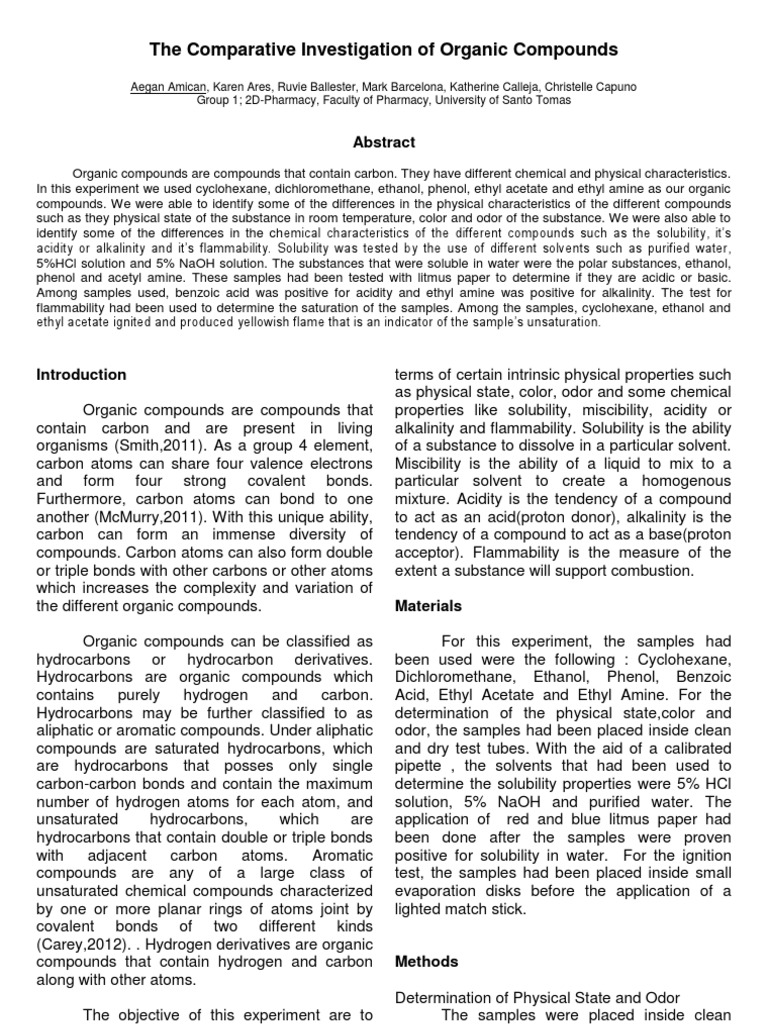 Comparative Analysis of Organic Compounds | PDF | Solubility | Solvent
