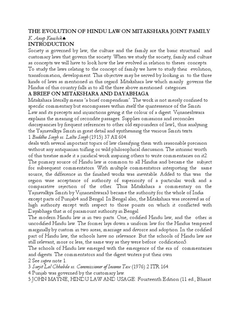 hindu joint family Property Burden Of Proof (Law)