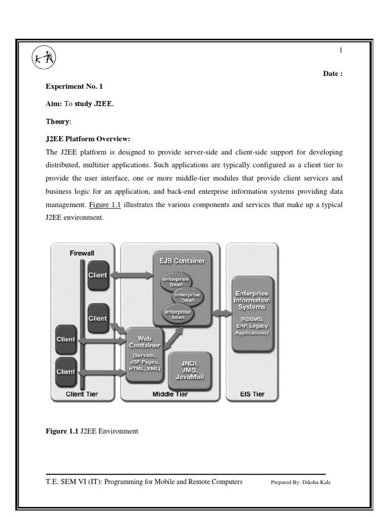 Date: Experiment No. 1 Aim: To Study J2EE.: Theory | PDF | Java ...