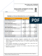 Telecom Regulatory Authority of India: (Press Release No. 143/2012)