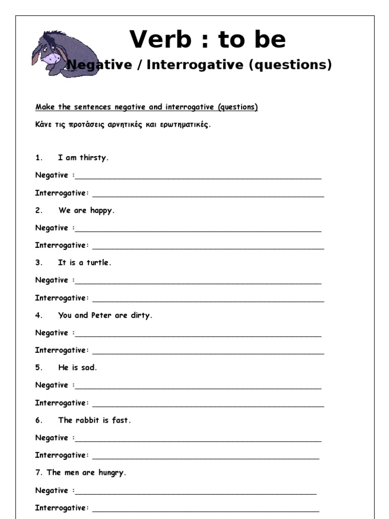 Verb To Be: Negative and Interrogative Form | PDF