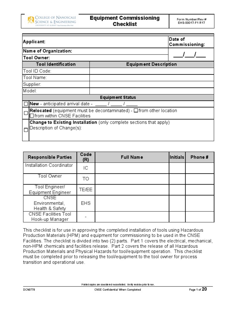 Equipment Commissioning Checklist Form | PDF | Fire Sprinkler System ...