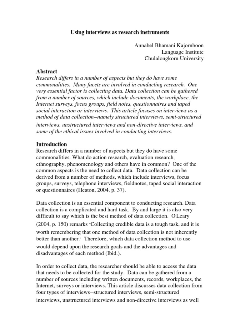 using interviews as research instruments Interview Question