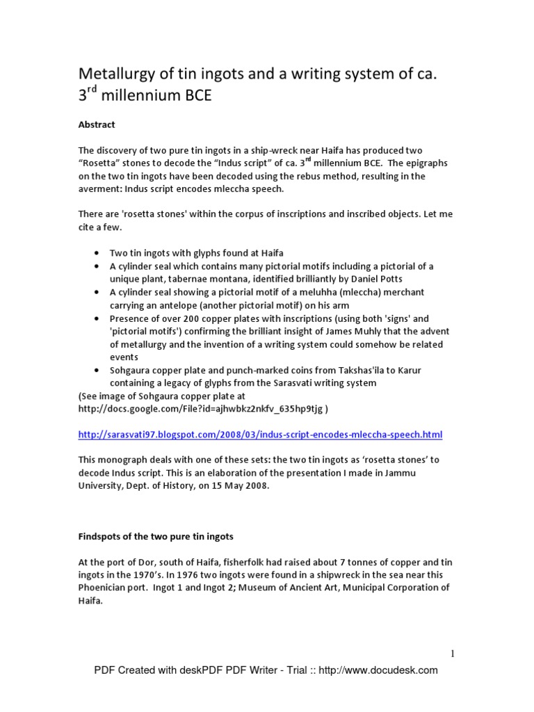 Ancient Metallurgy and Mleccha Writing On Pure Tin Ingots PDF