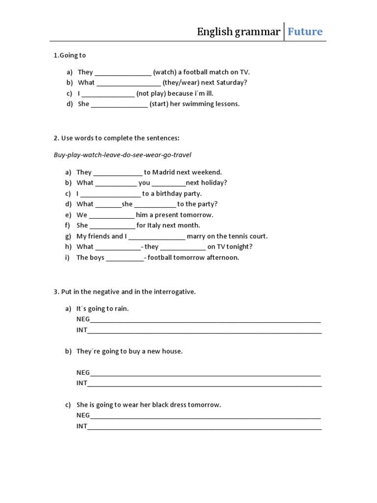Future Tense Grammar Exercises | PDF