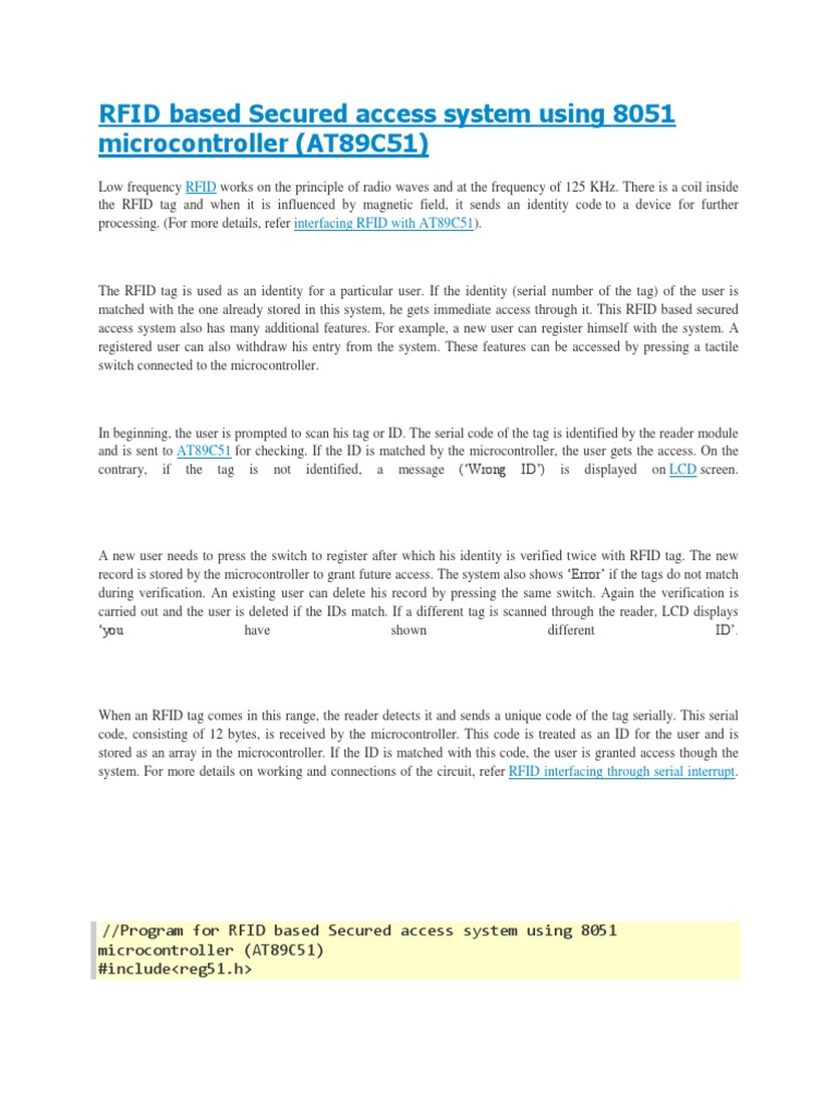 Rfid Based Secured Access System Using 8051 Microcontroller Pdf