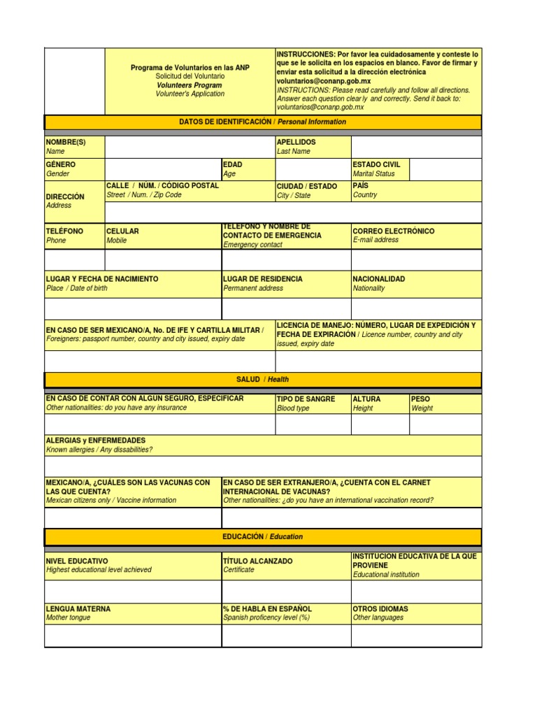 FORMATO 1 Solicitud de Inscripción para Voluntariado PDF