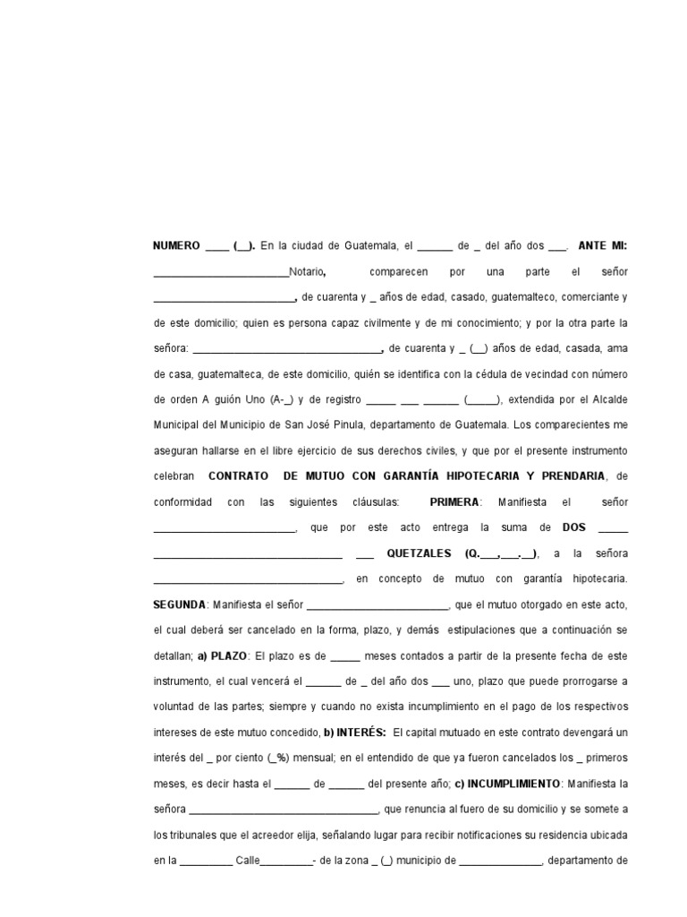 CONTRATO DE MUTUO CON GARANTÍA HIPOTECARIA Y PRENDARIA