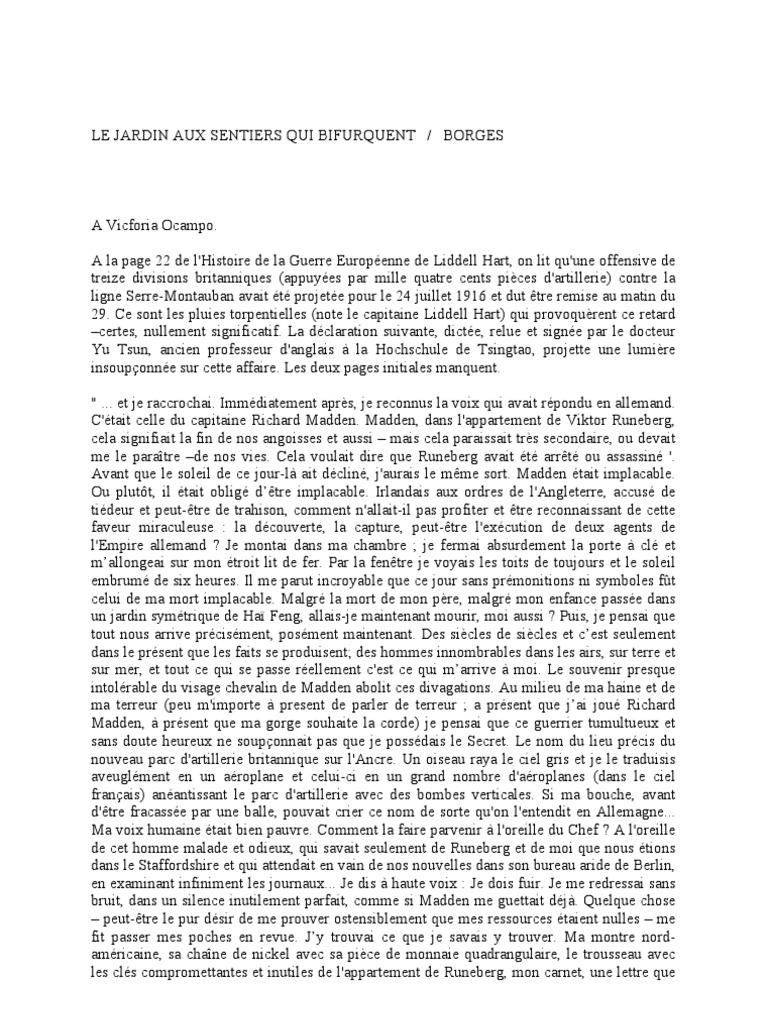 Le Jardin Aux Sentiers Qui Bifurquent - Borges | PDF | Labyrinthe