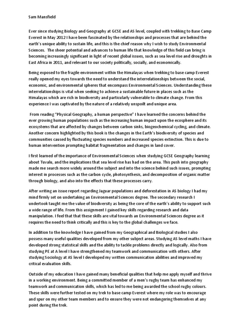 Economics and geography personal statement image