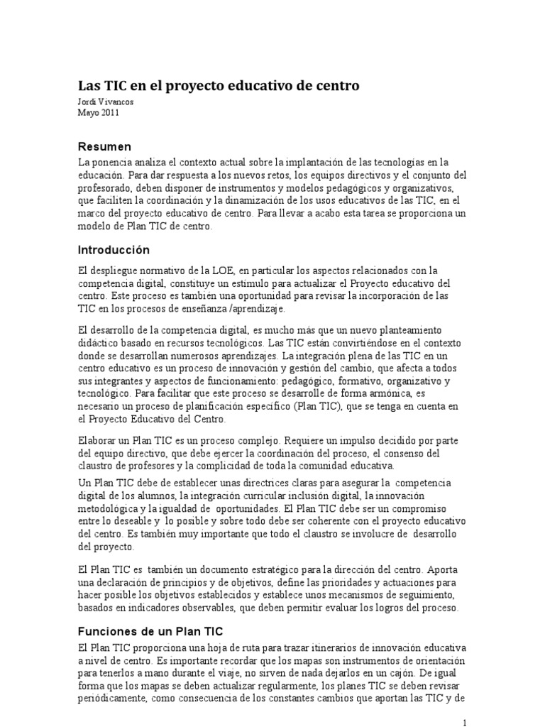 Plan TIC Centro | PDF | Tecnología de información y comunicaciones ...