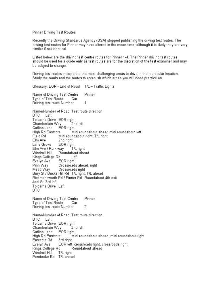 Pinner Driving Test Routes PDF Driving Transport Infrastructure