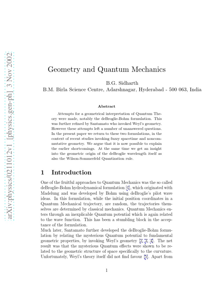 Geometry and Quantum Mechanics | PDF