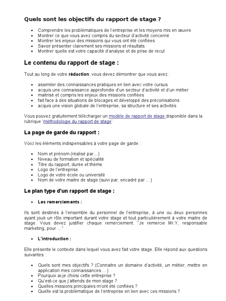 Quels Sont Les Objectifs Du Rapport de Stage