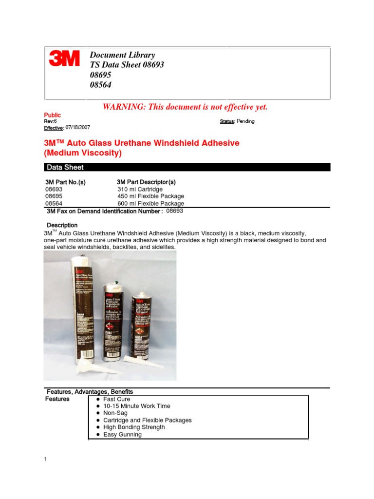 MSDS for 3M Auto Glass Urethane Adhesive Glasses