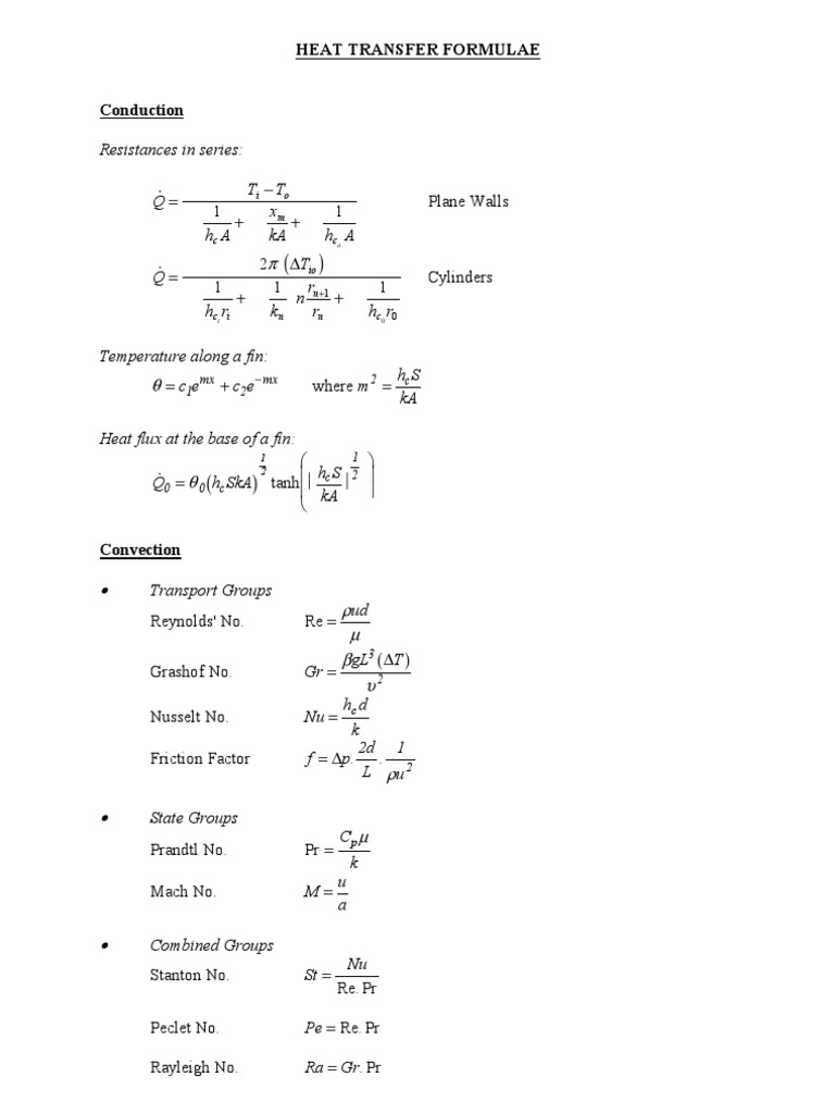 Heat Transfer Formulas and Equations | PDF | Science & Mathematics