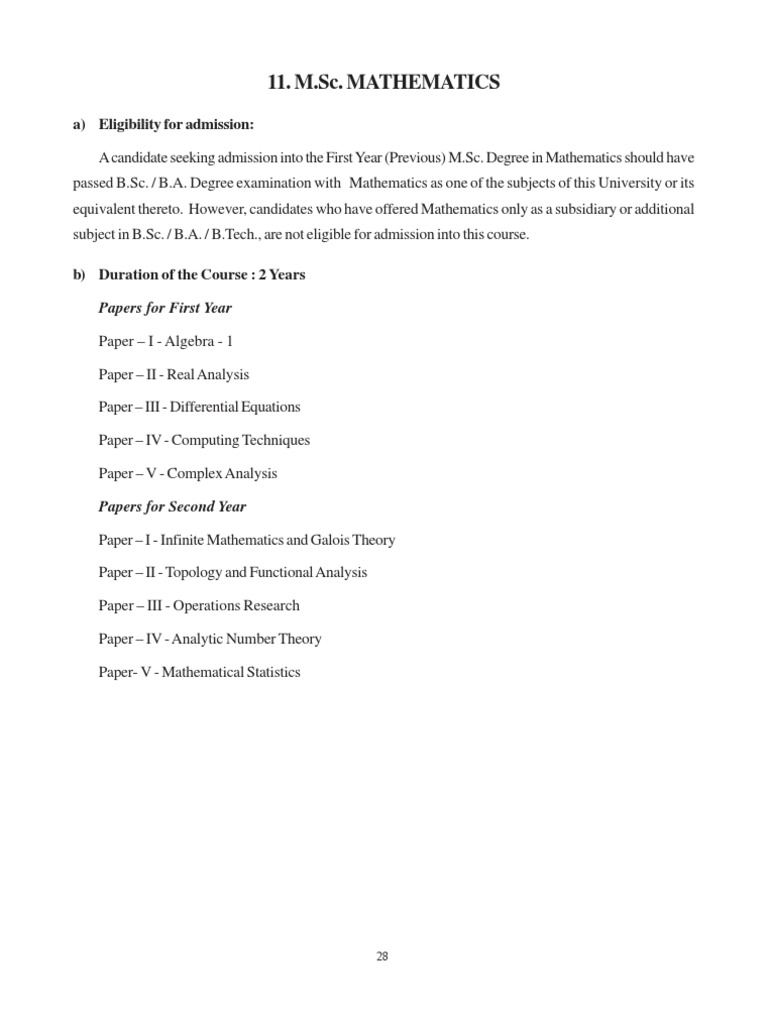 M.Sc. Mathematics: A) Eligibility For Admission | PDF