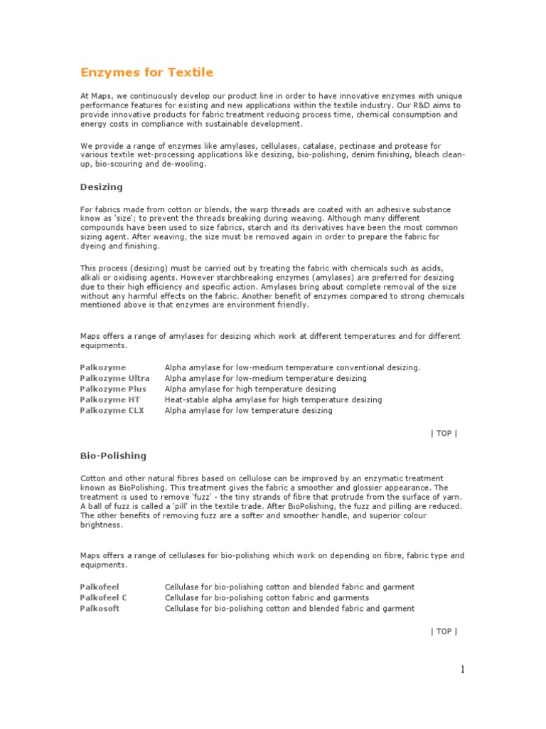 Enzymes For Textile | PDF | Enzyme | Textiles