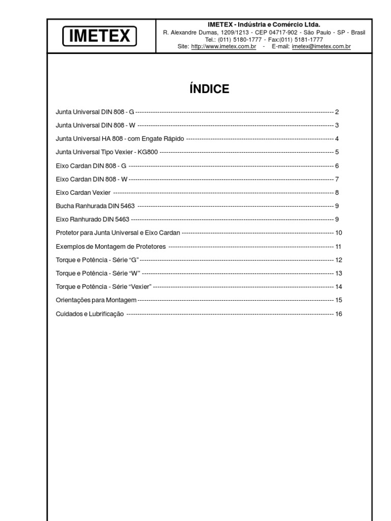 Catálogo de Juntas Universais IMETEX | PDF | Geometria Euclidiana | Máquinas