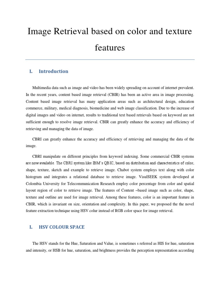 Image Retrieval Based On Color and Texture Features | PDF | Vision ...