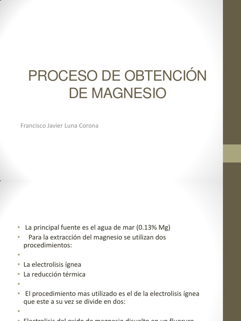 lanzadera Volar cometa Guardia Proceso de Obtención de Magnesio | PDF | Magnesio | Cloro