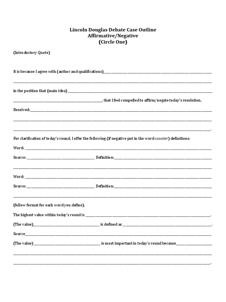 Lincoln Douglas Debate Case Outline Pdf Argument Epistemology