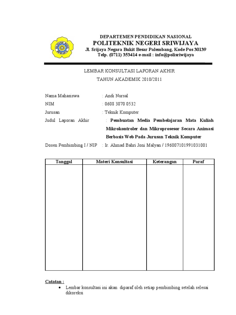 Lembar Konsultasi Laporan Akhir