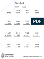 5th Grade Math Worksheet: Addition/Subtraction 12356 1432 2123 1241 - + 1604 350 - 19032 1098