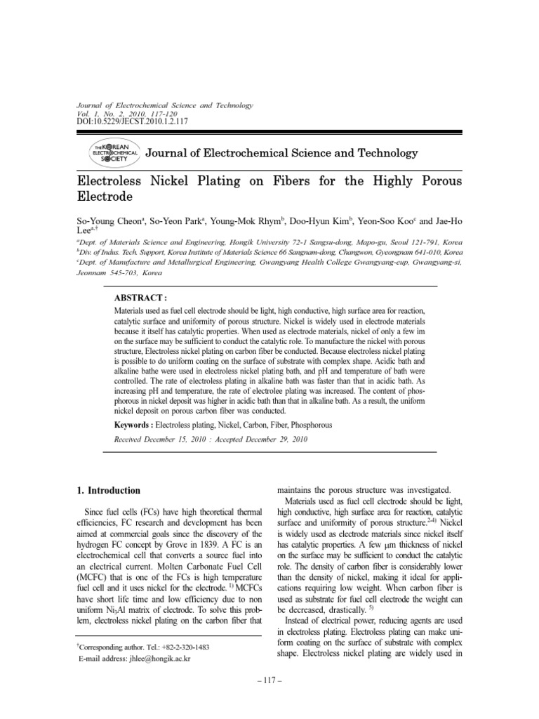 Electroless Nickel Plating On Fibers For The Highly Porous Electrode ...