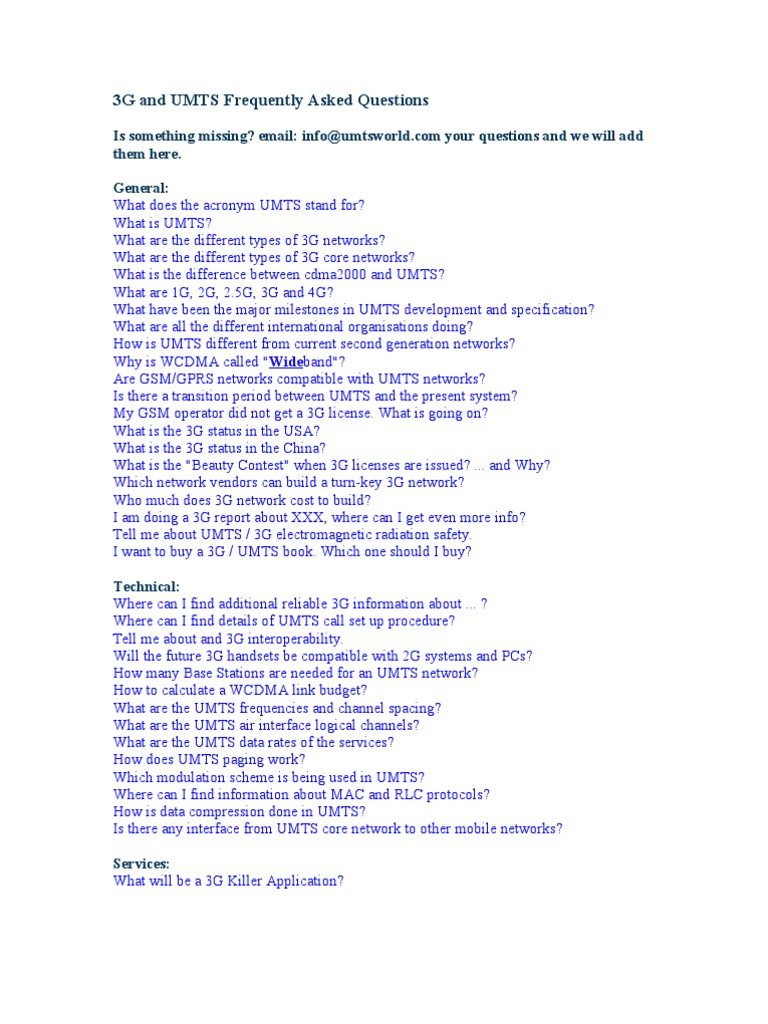 3G and UMTS FAQs Explained | PDF | 3 G | Telecommunications
