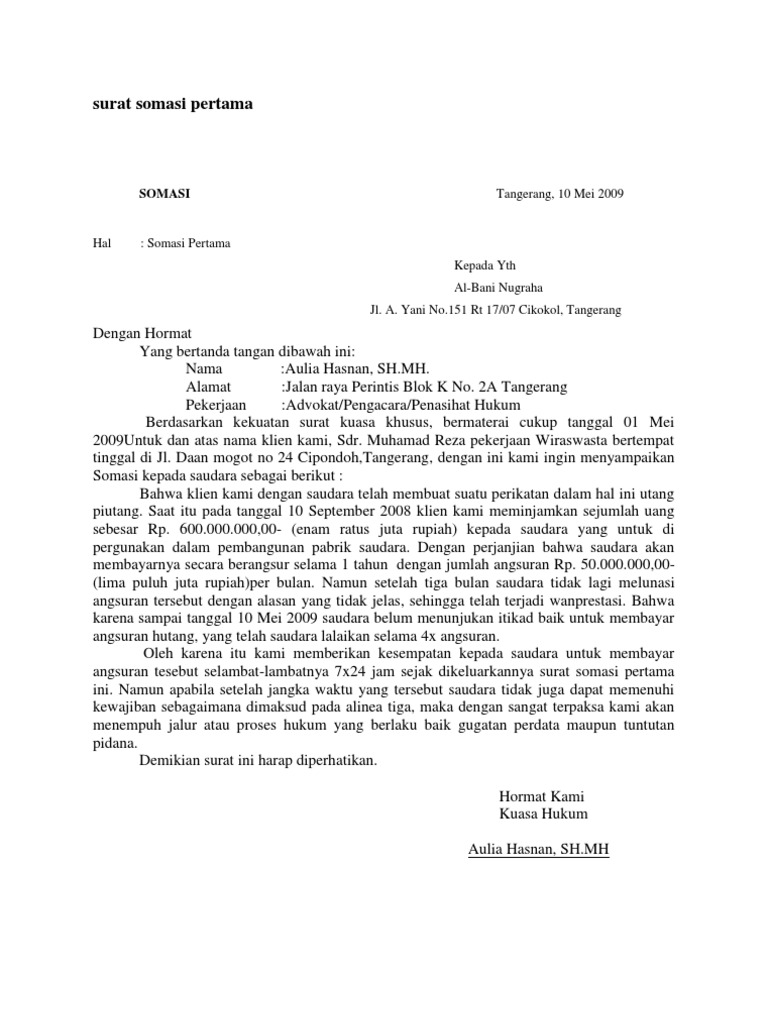 Surat Somasi Pertama