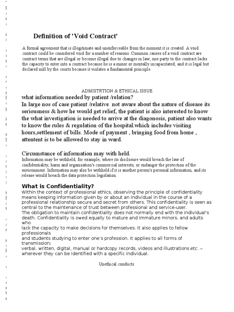 Void Contract PDF Confidentiality Professional Ethics