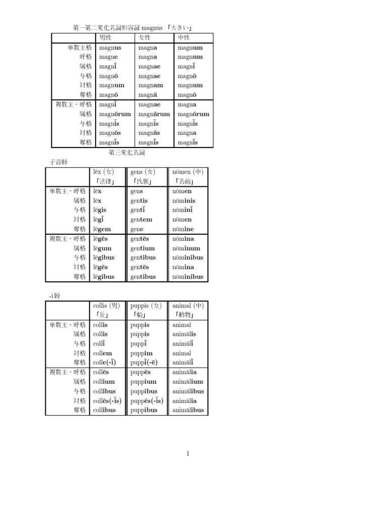 ラテン語活用表 名詞1 Pdf