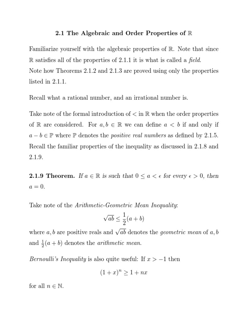 Algebraic Properties of Real Numbers | PDF