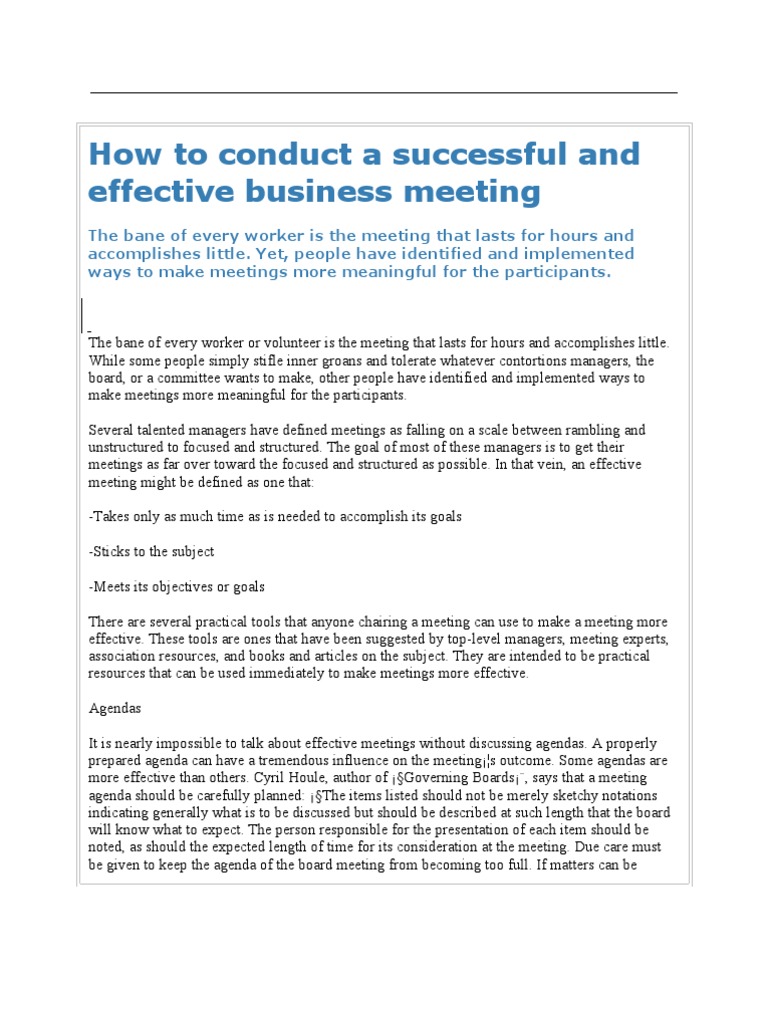 Effective Business Meeting Strategies | PDF | Agenda (Meeting ...