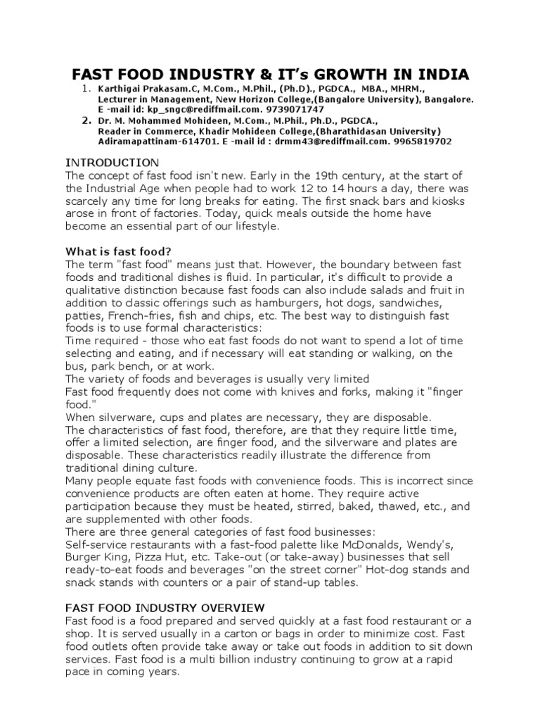Fast Food Industry & It'S Growth in India | PDF | Fast Food | Fast Food ...