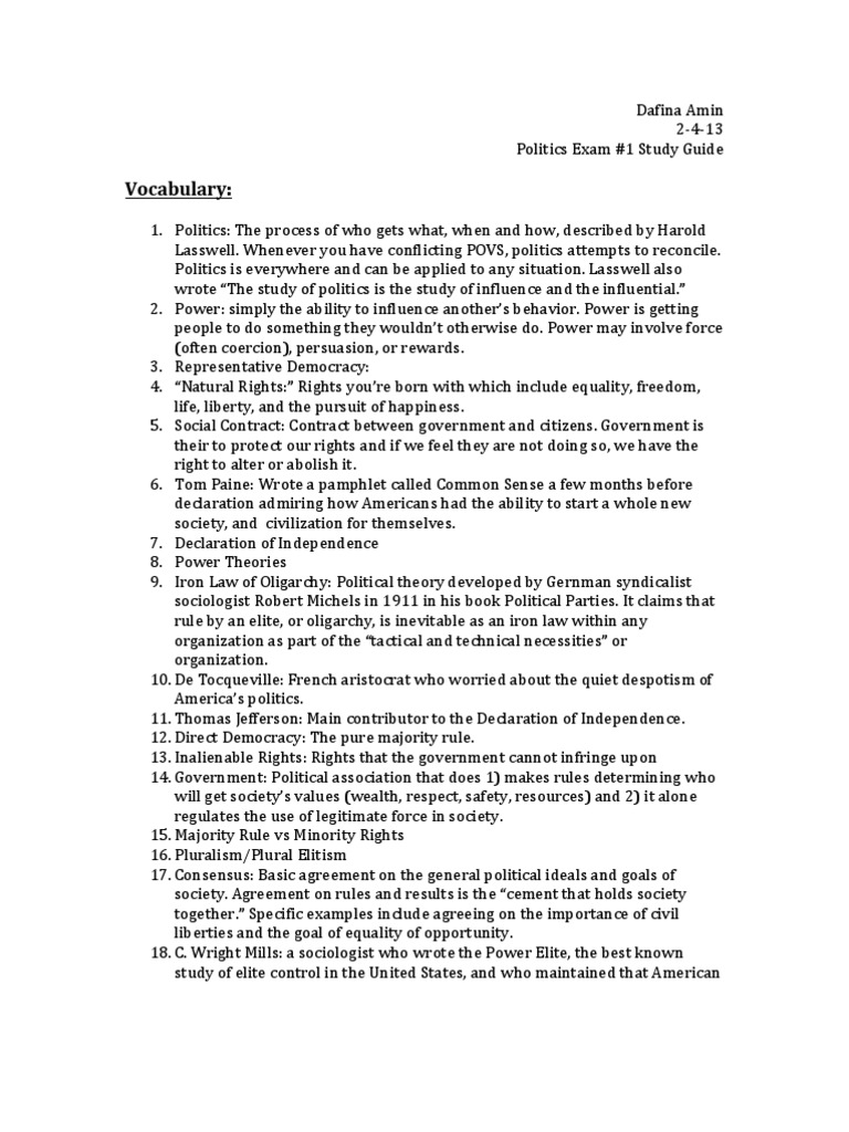Politics Exam Study Guide: Key Concepts | PDF | Natural And Legal ...