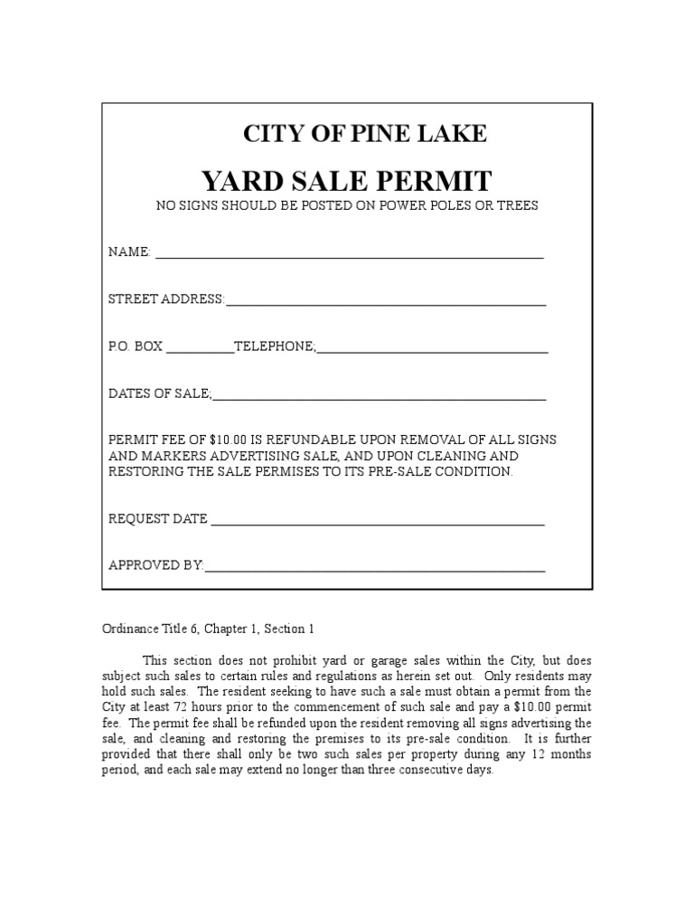 Pine Lake Yard Sale Permit Guidelines | PDF