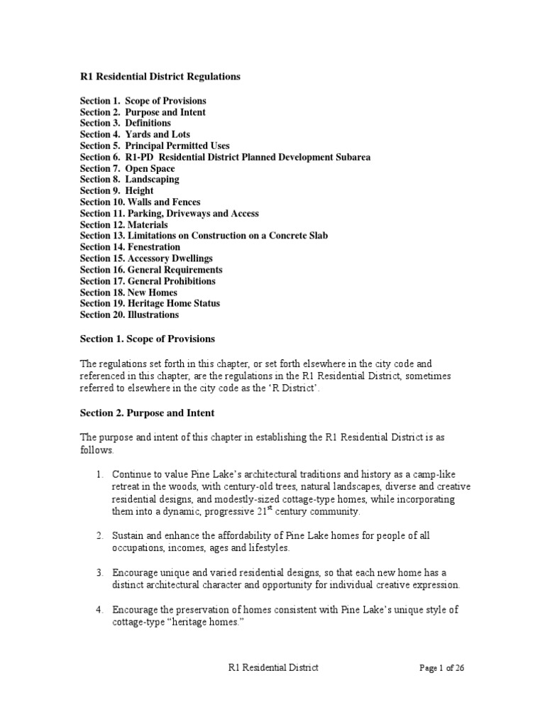 R1 Residential District Regulations Guide | PDF | Land Lot | Window