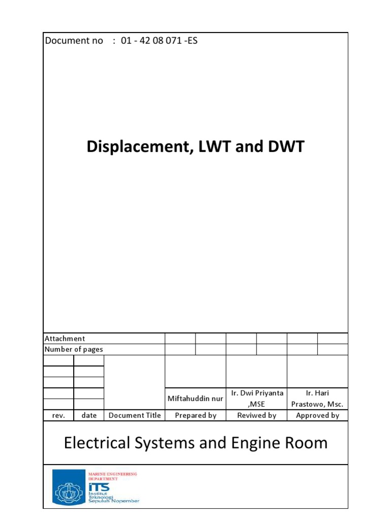 Calculation of Displacement, LWT and DWT Tonnage Fuel Oil