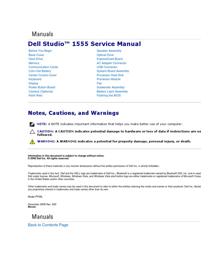 Dell Studio™ 1555 Service Manual | Subscriber Identity Module | Electrical  Connector